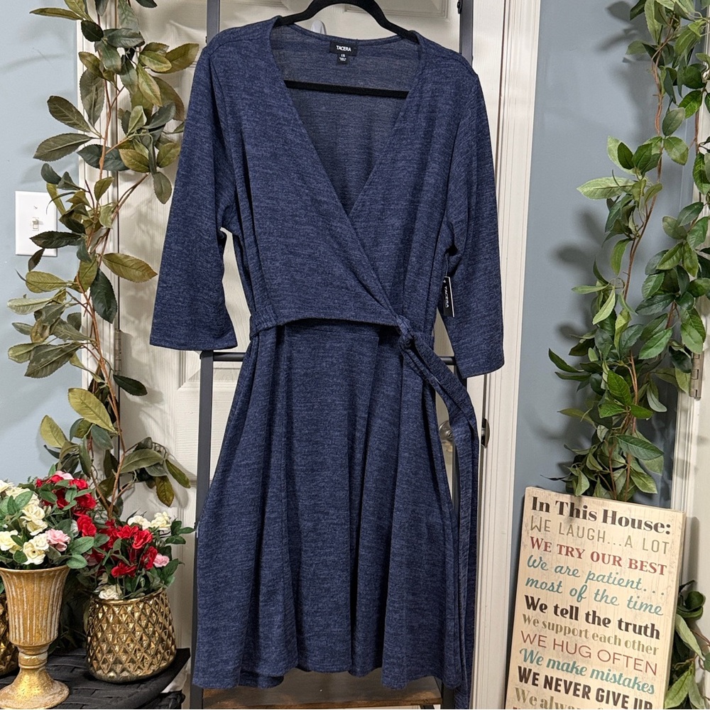 Tacera Deep Blue Wrap V-Neckline Dress Cocktail Office Career